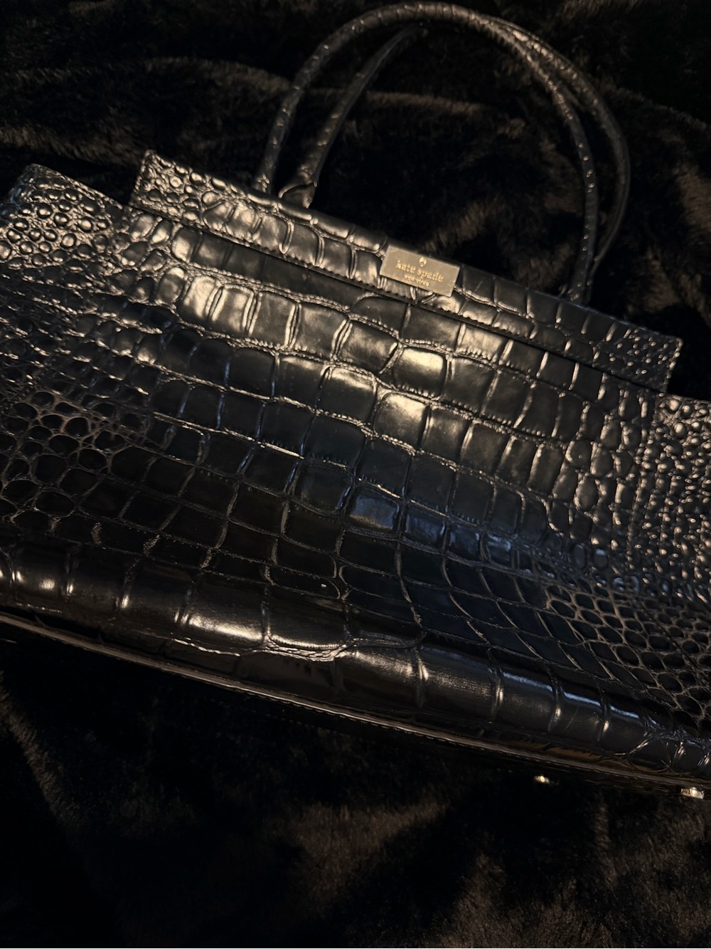 kate spade Black Croc-Embossed Satchel